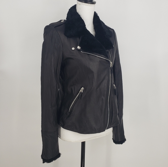 Gerard Darel Leather & Fur Trim Jacket in Black - Picture 7 of 11